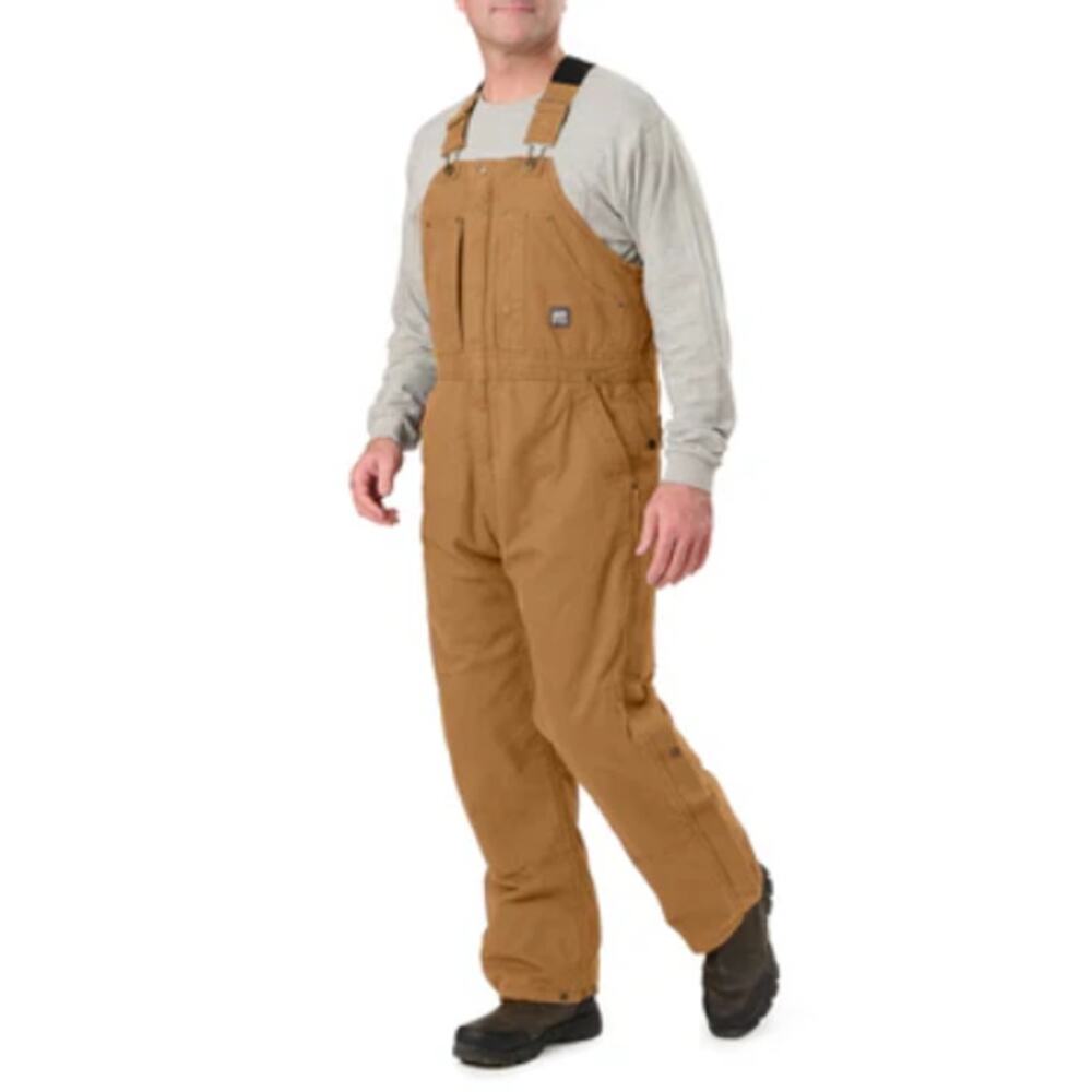 Berne Men's Brown Duck Heartland Insulated Washed Duck Bib Overall Size 2XL